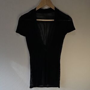 Womens Y2K Chic Black Sheer V-Neck Top